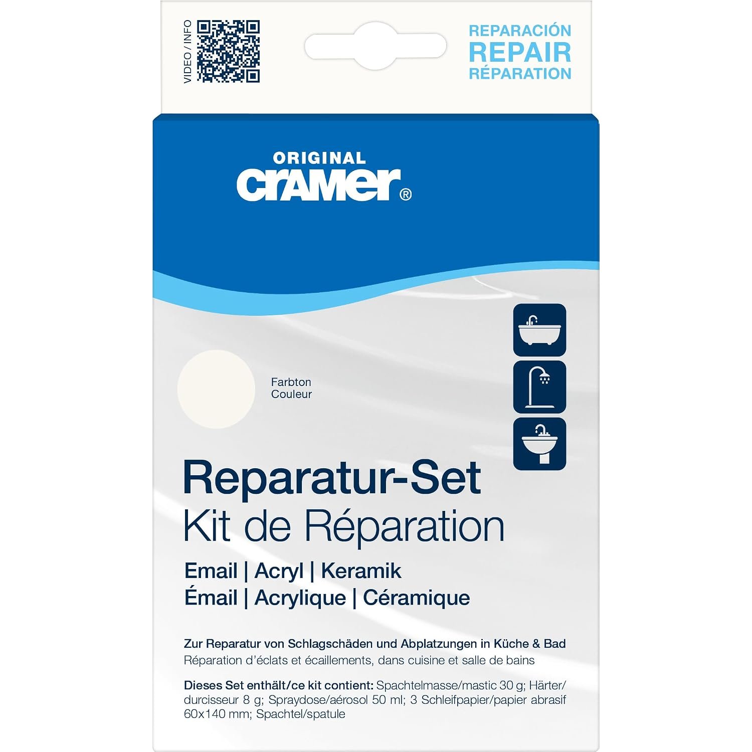 Cramer S203AMZ Ceramic / Enamel Repair Kit for Baths, Sinks and Counter Tops, Colour: Alpine White