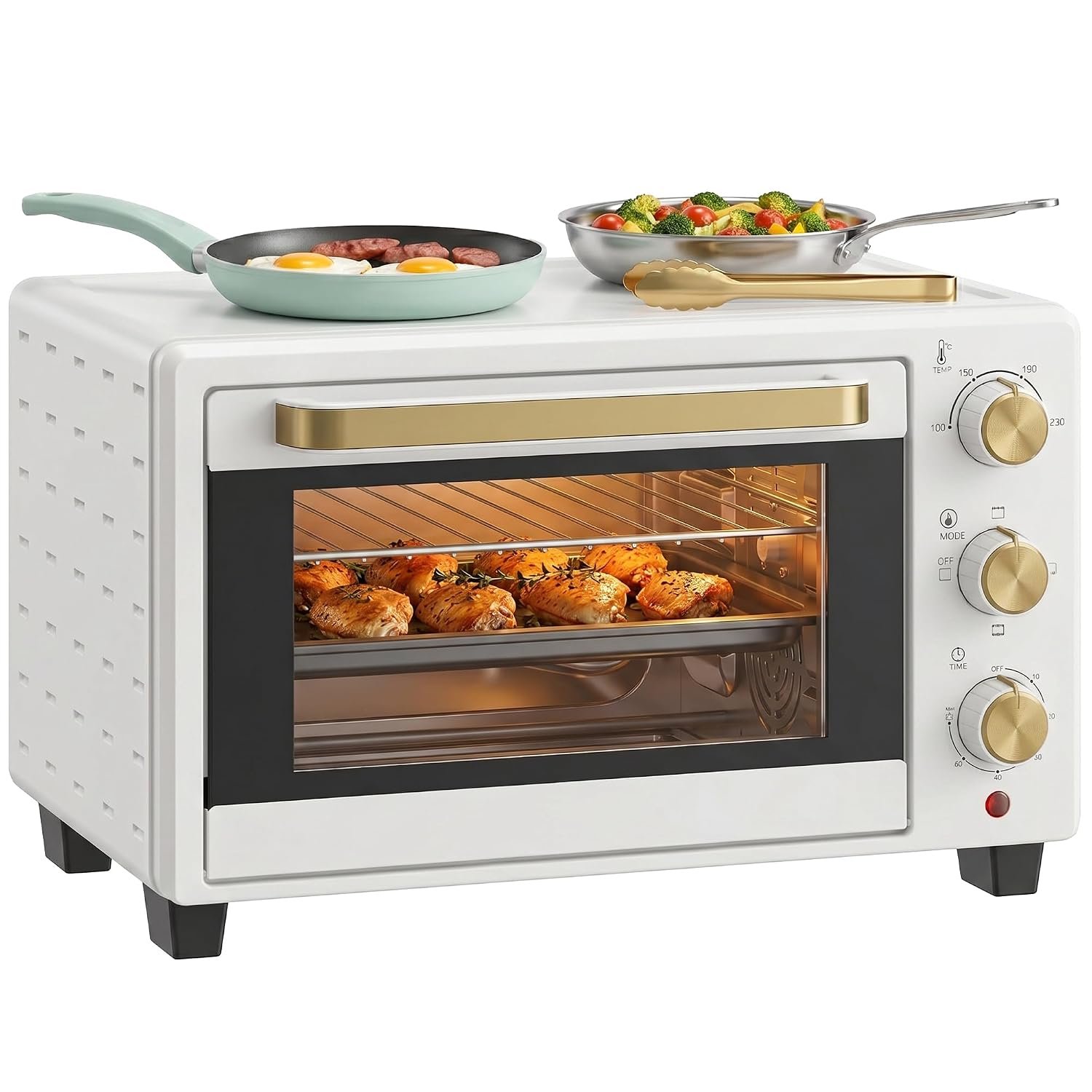 HOMCOM Mini Oven, 21L Countertop Electric Grill, Toaster Oven with Adjustable Temperature, Timer, Baking Tray and Wire Rack, 1400W, White