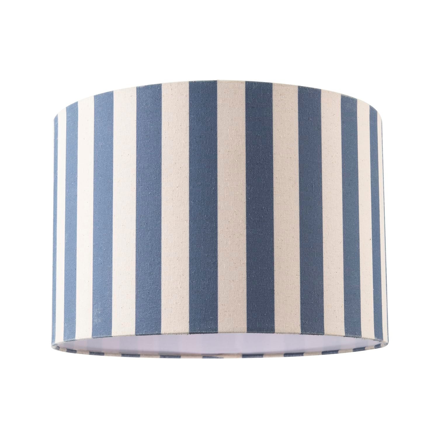 Modern Amparo Blue and Oatmeal Linen Striped Drum Lamp Shade with Off-White Fabric Inner Lining| 30cm x 20cm | for Ceiling Pendant or Lamp by Happy Homewares