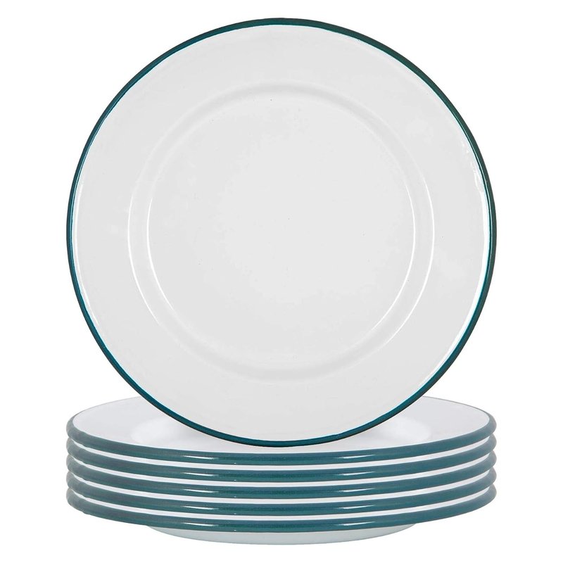 Argon Tableware Enamel Dinner Plates - 25.5cm - Pack of 6 - Green Dining Plates Lightweight Camping Large Dinner Dish for Appetisers, Starters, Mains, Sides, Desserts