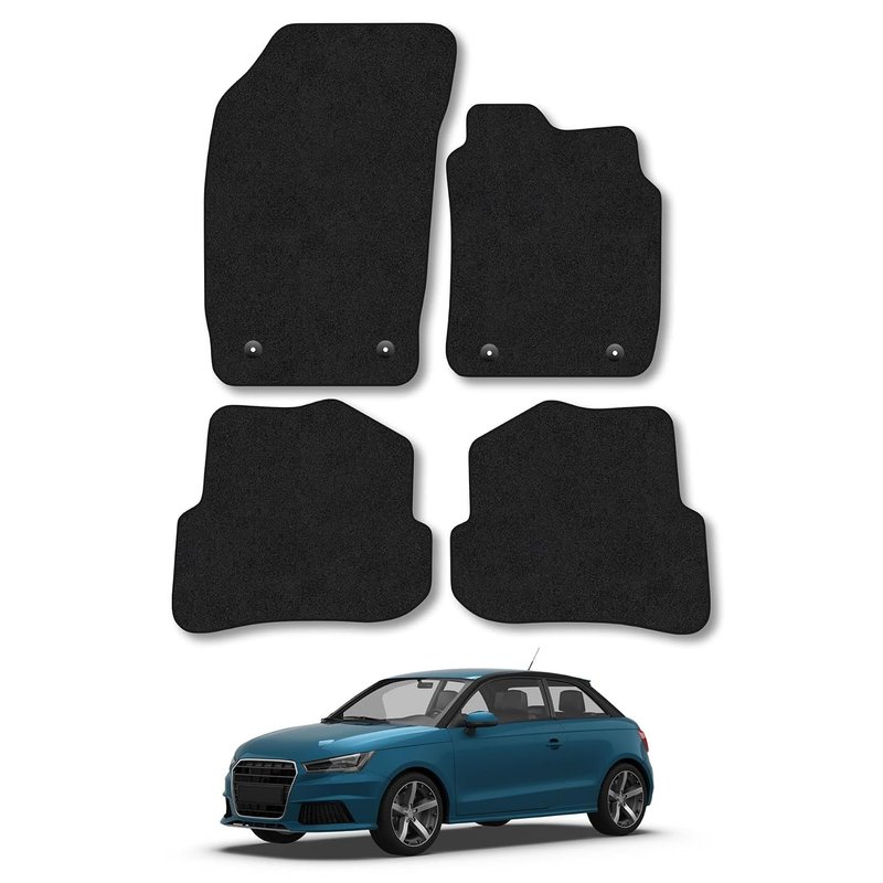 Audi A1 (2010-2019) Car Mats Accessories Tailored Fit Carpet Floor Mats Non Slip Black Trim Full Coverage Compatible Accessory Front Rear Set Anti Slip Granulated Backing Hand-Finished Clips