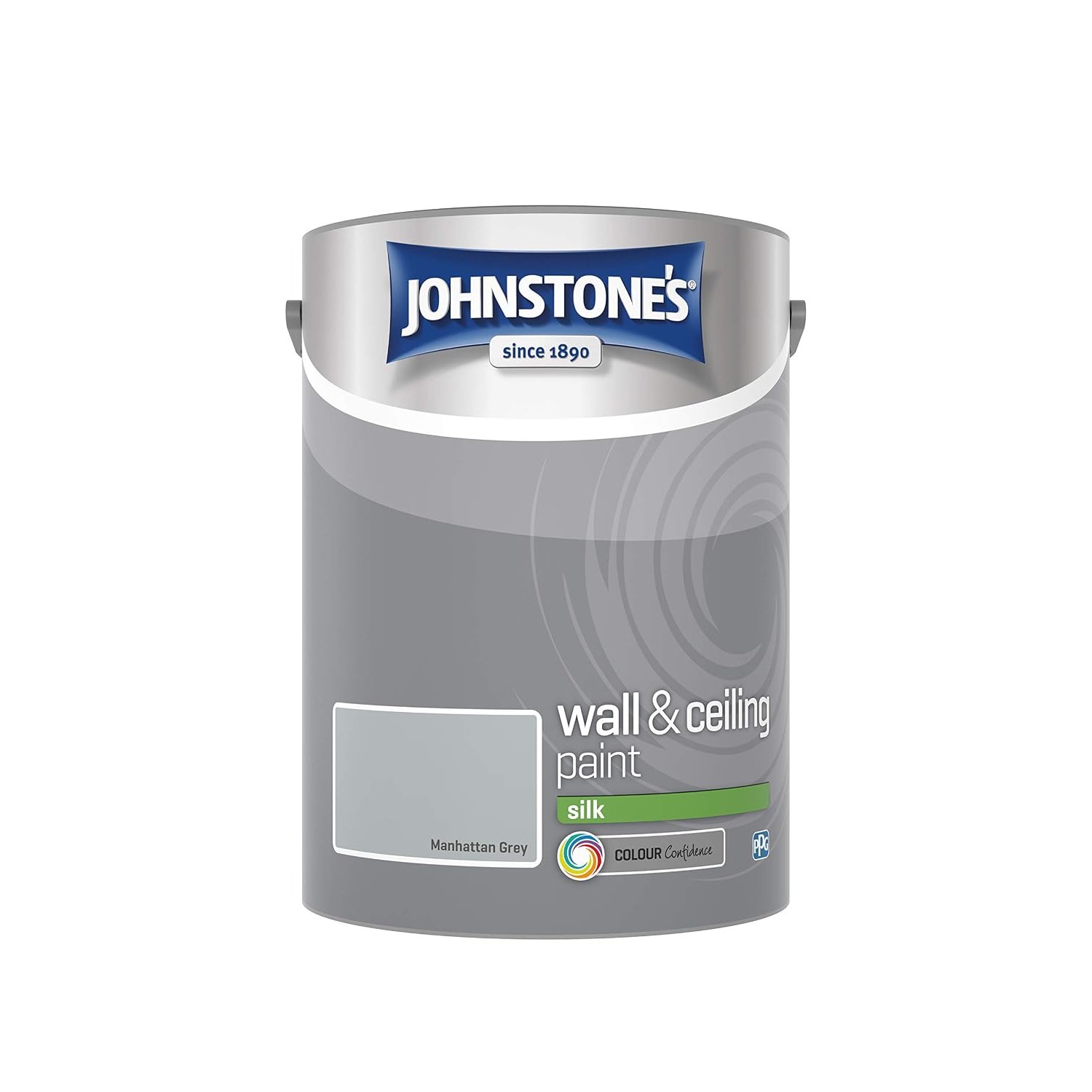 Johnstone's Wall and Ceiling Paint, Manhattan Grey, Silk Finish, Emulsion Paint, Fantastic Coverage, Easy to Apply, Dry in 1, 2 Hours, 12 M2 per Litre, 5 L