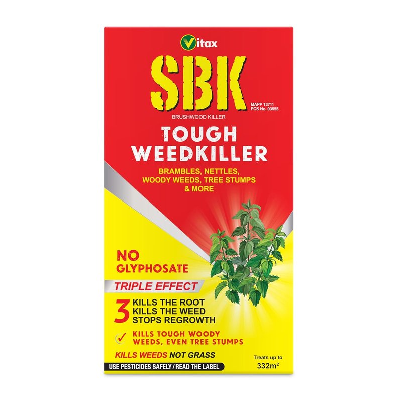 Vitax Sbk Brushwood Killer Tough Weedkiller, Kills Down To The Roots, Suitable For Brambles, Nettles, Dock, Woody Weeds, Hardwood & Tree Stumps, Targets Weeds Not Grass, Concentrate - 1L