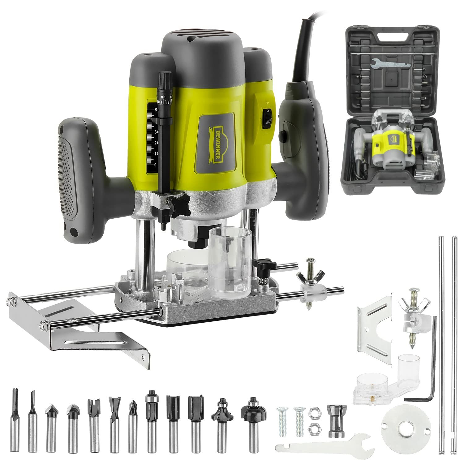 Electronic Wood Router 240V, DEWINNER Laminate Wood Working Joiners Tool, Compact Router with Trimmer Base DE-682BMC