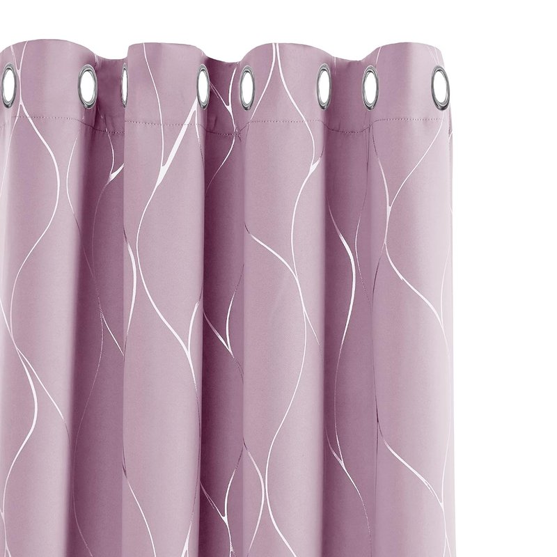 Deconovo Eyelet Room Darkening Curtains, Window Treatment Silver Wave Line Foil Printed Blackout Curtains for Nursery, 66 x 72 Inch(Width x Length), Baby Pink, 1 Pair