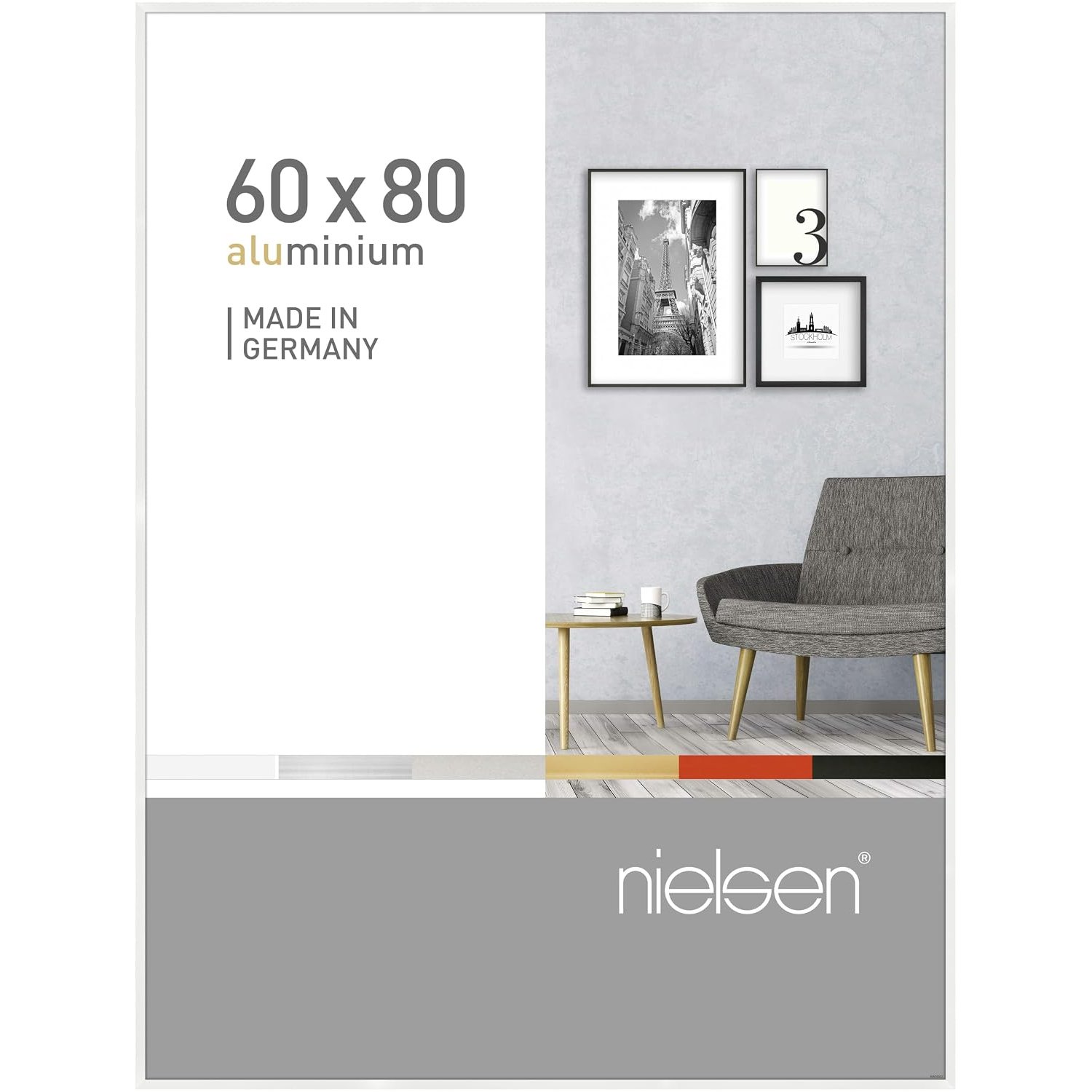 nielsen Pixel Aluminium Picture Frame - Glossy White 60x80cm - with Float Glass and Easy Push-Turn Clips