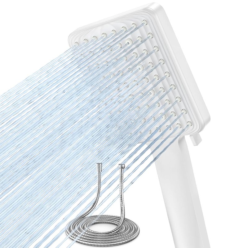 VOXON Shower Head and Hose Set, High Pressure Shower Heads with 6 Spray Modes, Power Water Saving ShowerHead, Square Shower Head, Handheld Large Rain Shower Heads for Electric Shower, White