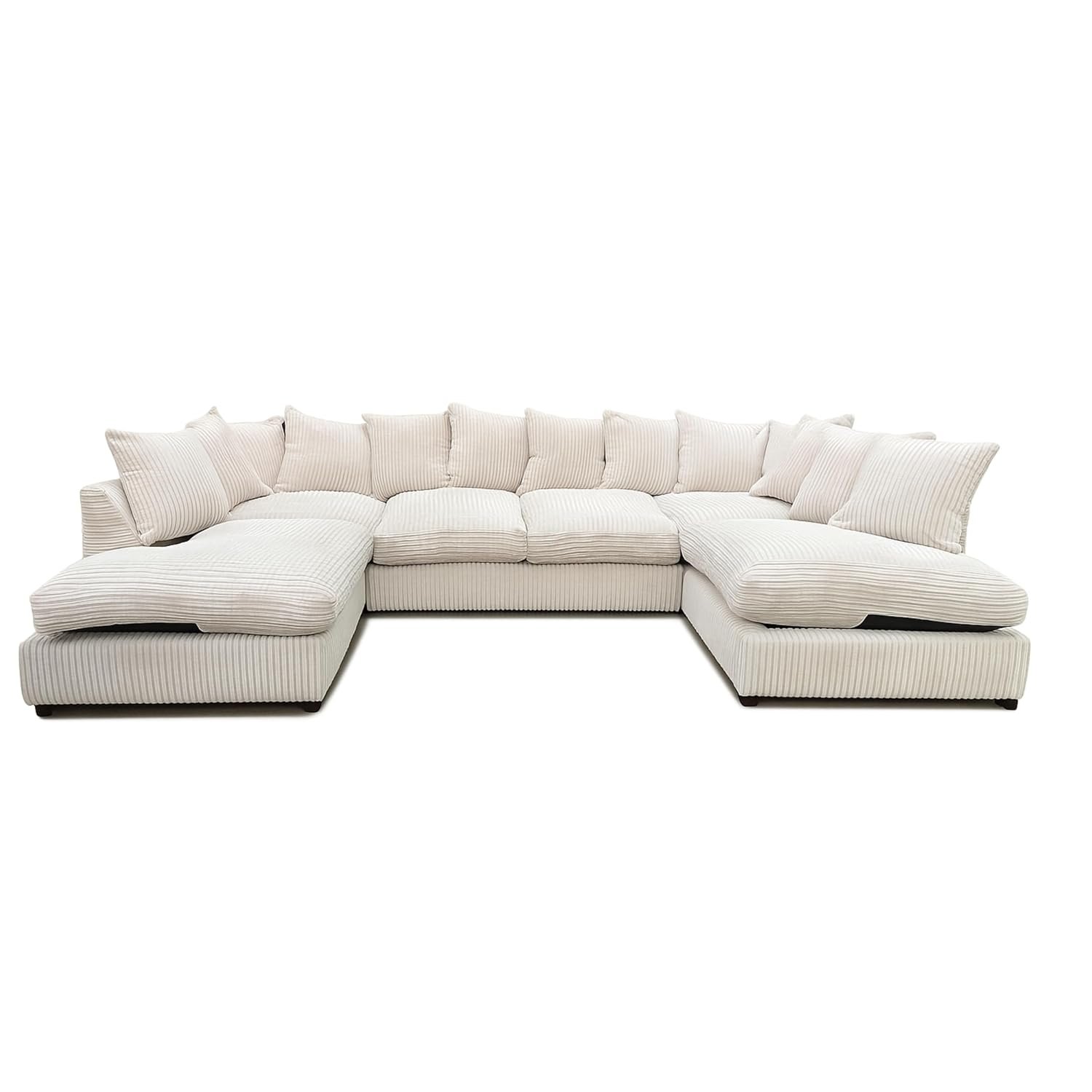 SOFASELECTIONUK LTD Jumbo Cord U-Shaped Cord Sofa - Large Modular Sofa with Memory Foam Seating & Removable Cushion Covers - Seats 6-7 People - Ideal U-Shape for Living Room (Cream, Scatter Back)