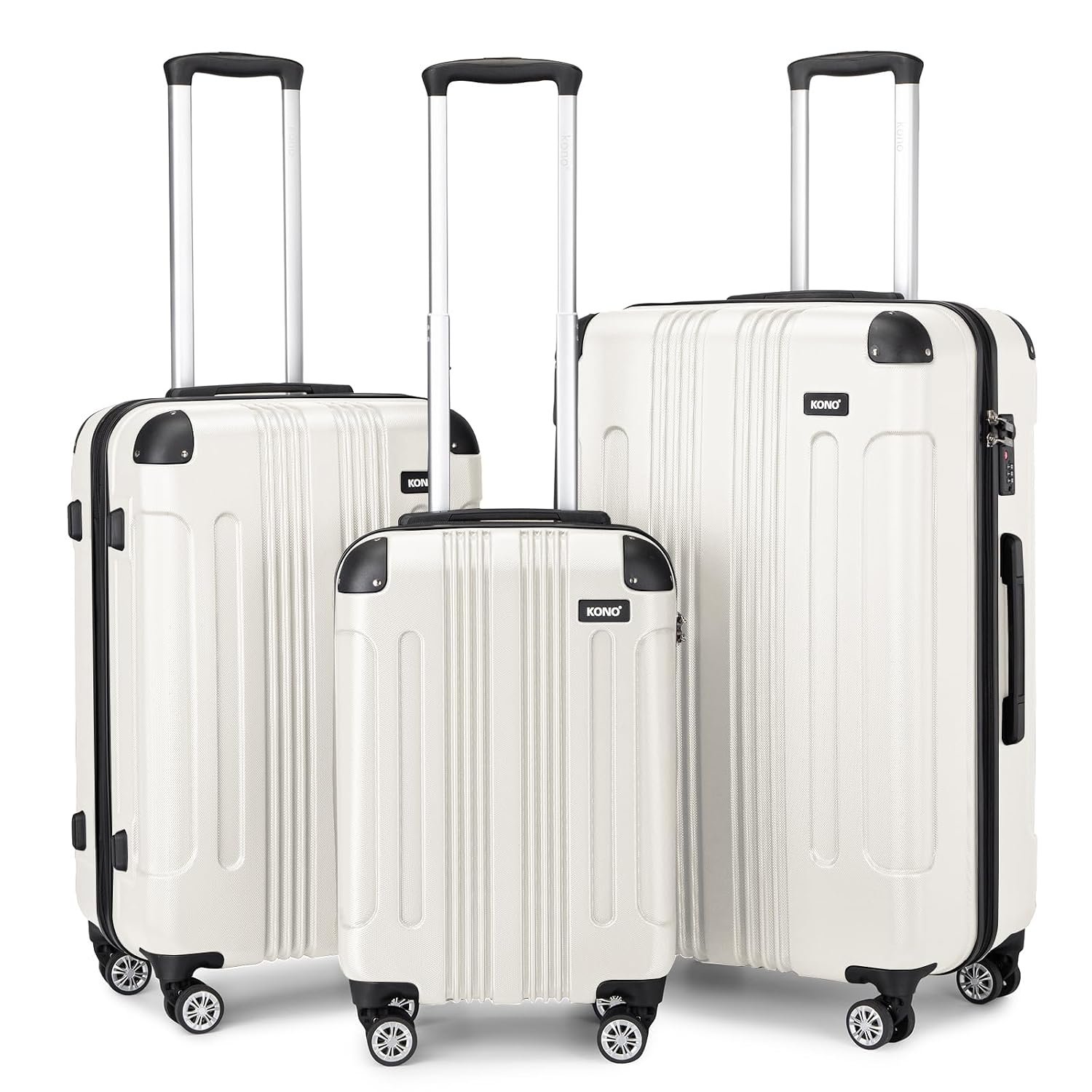 Kono 3 Pcs Luggage Set Hard Shell Suitcase Light Weight ABS with 4 Wheels Spinner Business Trip Trolley Case 19" 24" 28" (Beige)