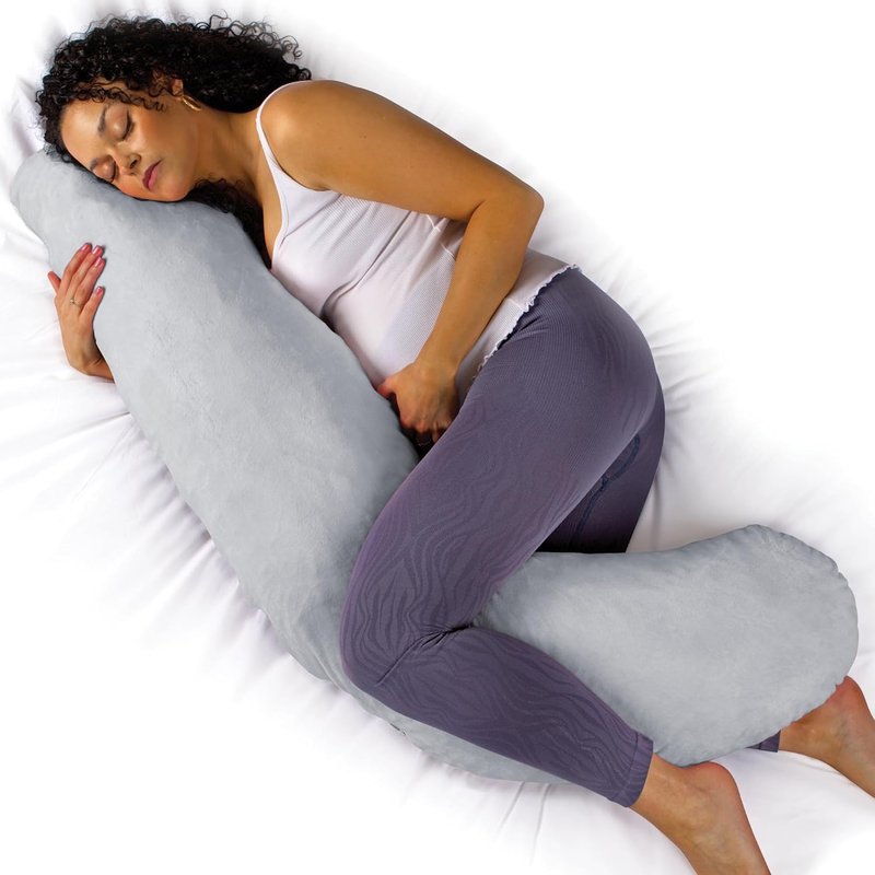 Aamira Light Grey Pregnancy Pillow, L Shaped Shredded Memory Foam Maternity Pillow, Full Body Support Pregnancy Pillows for Sleeping, Machine Washable & Removable Velvet Cover