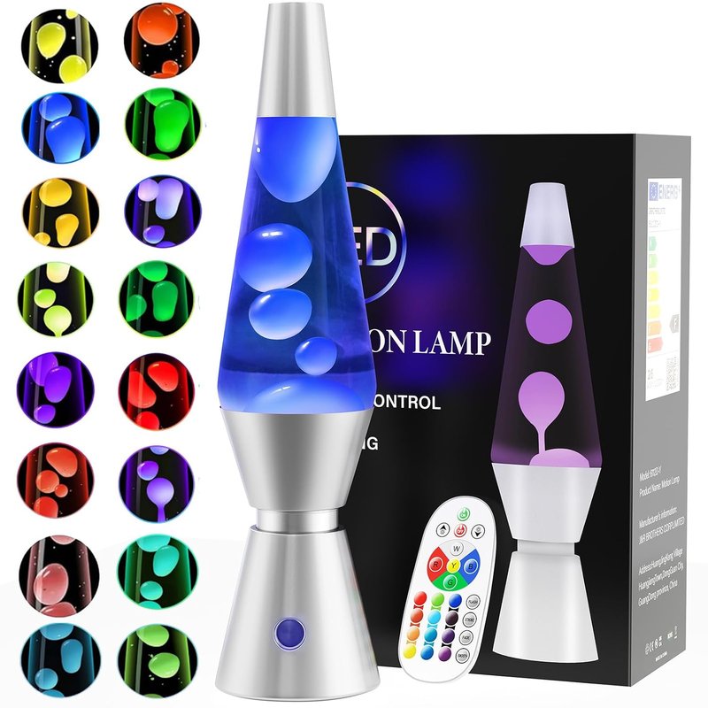 AONESY LED Liquid Motion Lamps, Soothing Motion Lamp for Relaxation, 17 Colour Changing Light White Liquid & White Wax, La Lamp for Kids Adults, Mood Lighting Retro Home Decor-14.5" Silver Base