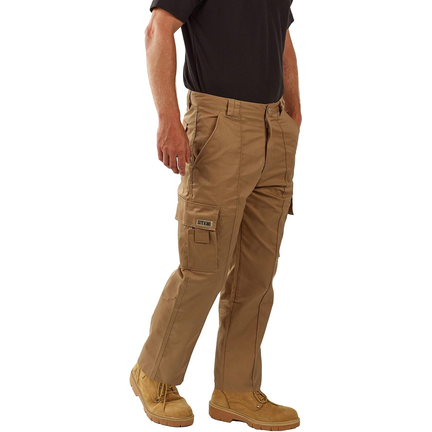 SITE KING Mens Cargo Combat Work Trousers Sizes 28 to 56 with Button & Zip Fly (34 Waist / 31) Khaki
