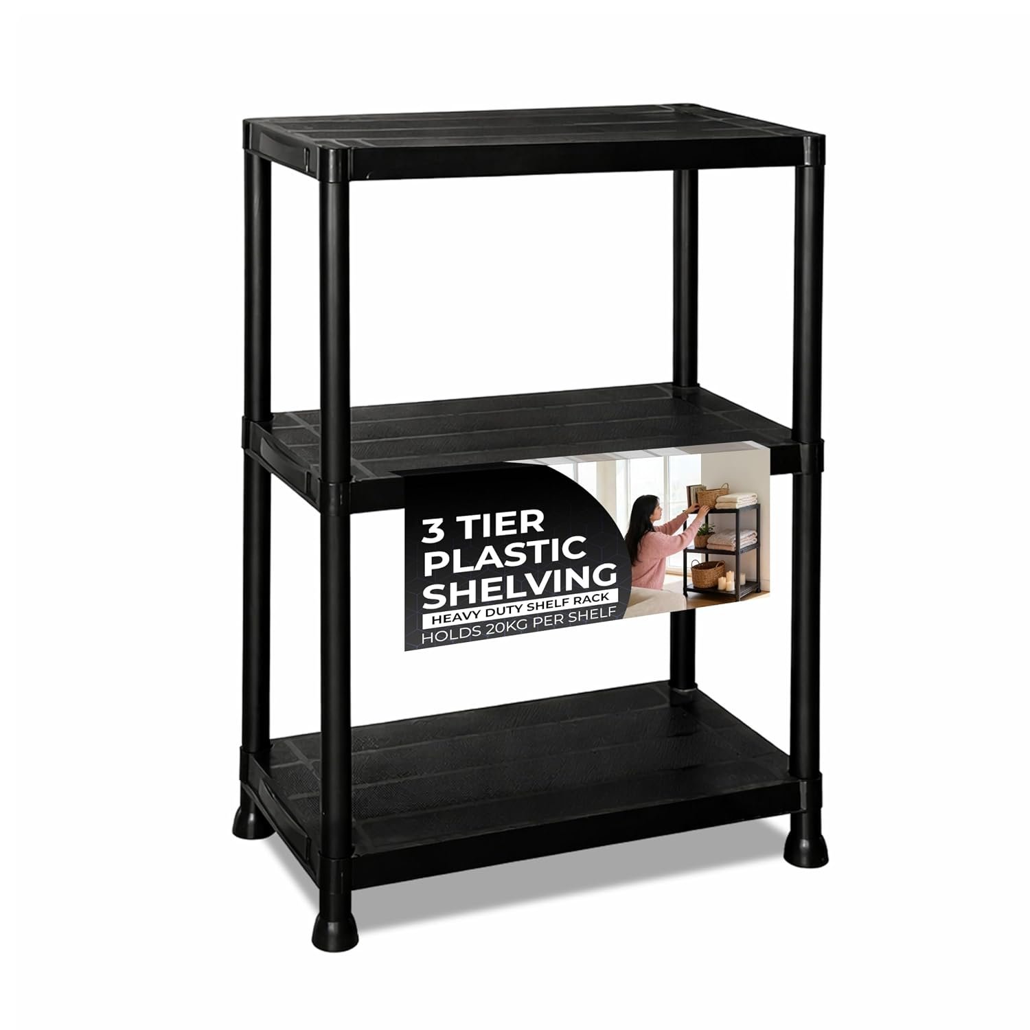 3/4/5 Tier - Plastic Shelving Unit | Garage Shelving Units | Storage Shelves | Shelving Units for Storage | Plastic Racking | Racking Shelving Unit Warehouse, Garage, Shed, and Workshop (5 Tier)