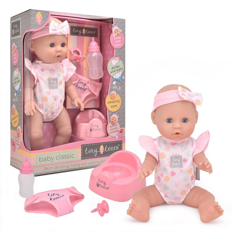 John Adams | Tiny Tears - Baby Classic - 38cm crying and wetting doll: One of the UK's best loved doll brands! | Nurturing Dolls | Ages 18m+