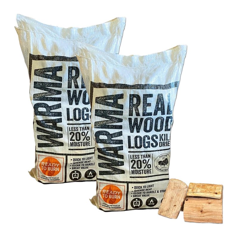 106L Kiln Dried Real Wood Logs Mixed Premium Softwood - 2 x 53L Large Bags - Ready to Burn & Moisture Content Below 20% - Suitable for Fire Pits Open Fires Wood Burning Stoves Oven Burners