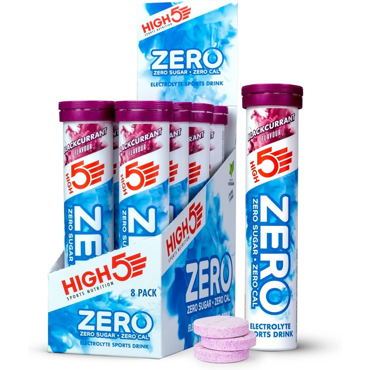 HIGH5 ZERO Electrolyte Tablet - Hydration Tablets Enhanced with Vitamin C - 0 Calories & Sugar Free - Boost Hydration, Performance & Wellness - Blackcurrant, 160 Tablets (20x, Pack of 8)