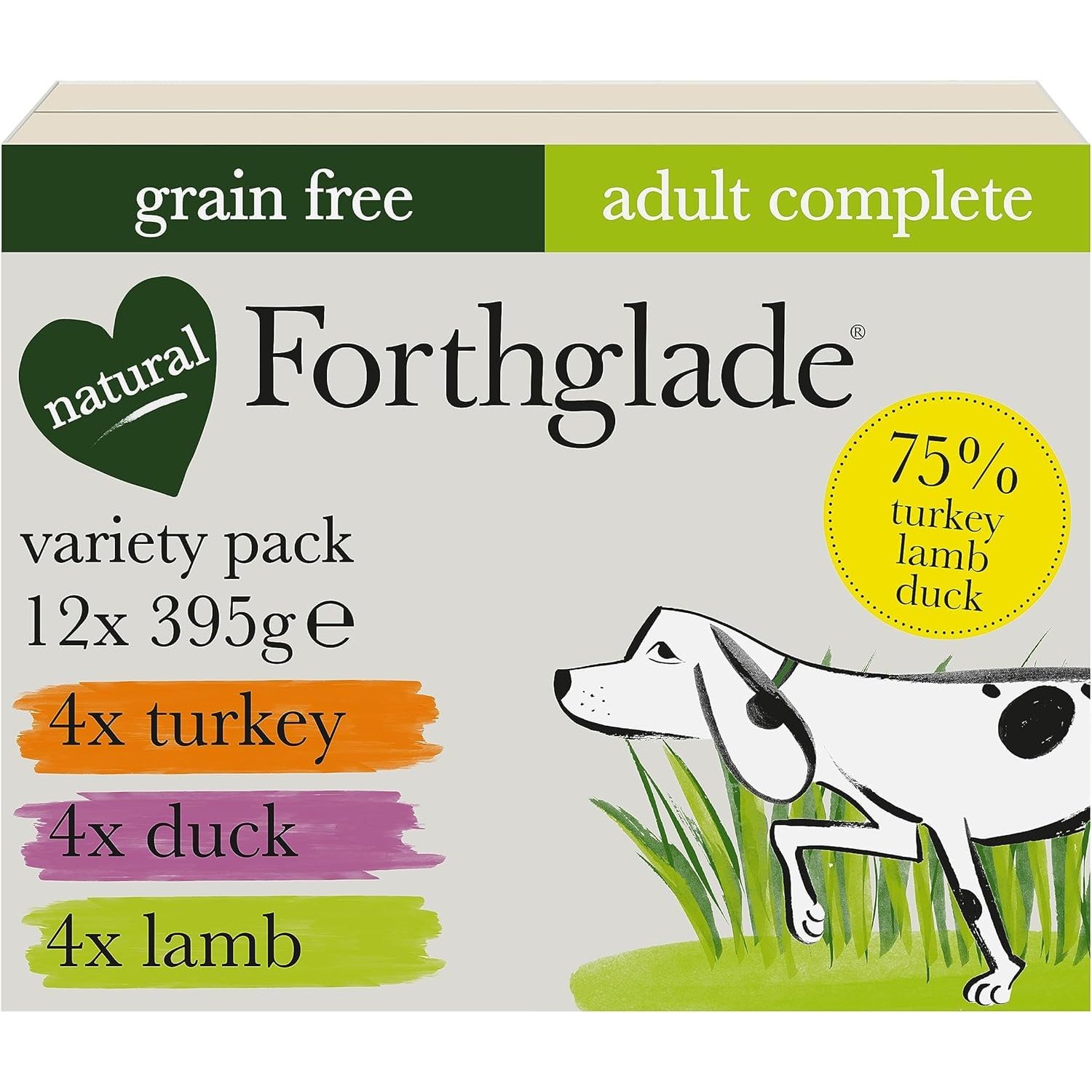 Forthglade Complete Natural Wet Dog Food - Grain Free Variety Pack (12x395g) Trays - Turkey, Lamb & Duck
