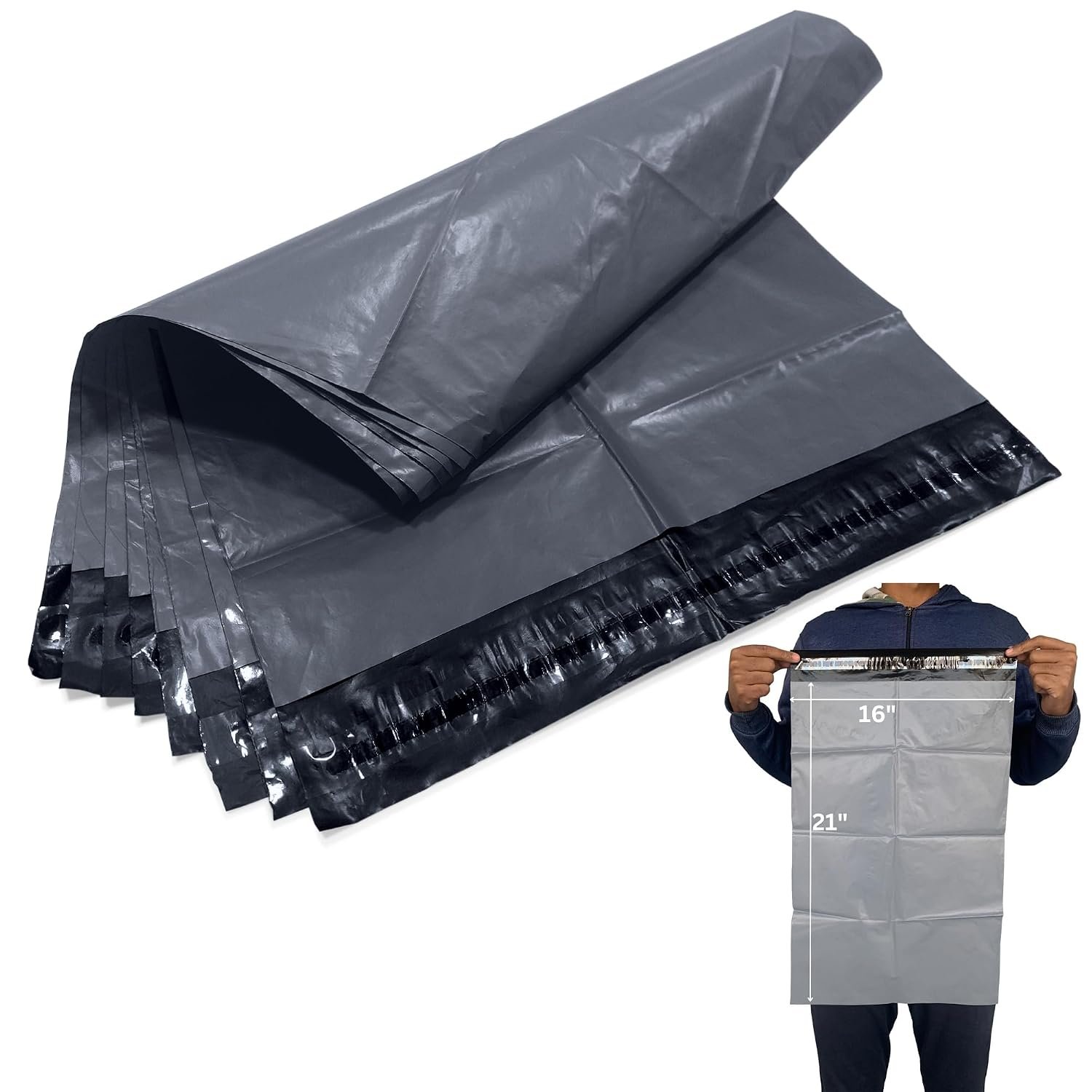 JeeJaan® 1000 Grey Postage Bags 16" x 21" - 405 x 533 mm Poly Mailer Grey Postage Bags - Envelope Courier Shipping Mailers Waterproof and Tear-Proof Postal Mailer Courier Bag