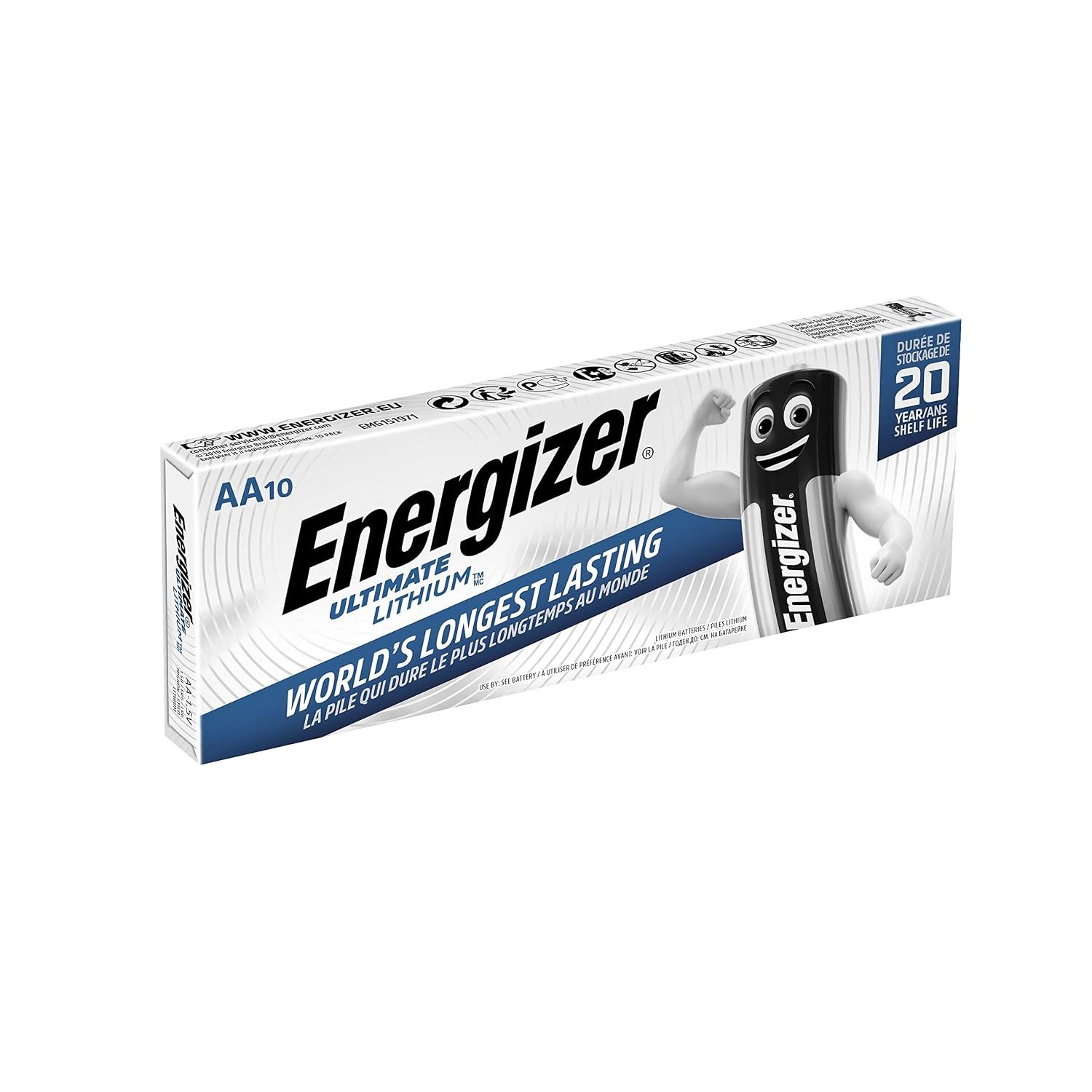 Energizer Ultimate Lithium AA Batteries (10 Pack) - The World's Longest Lasting Double A Battery - 100% Leak Proof Construction - 25 Year Shelf Life