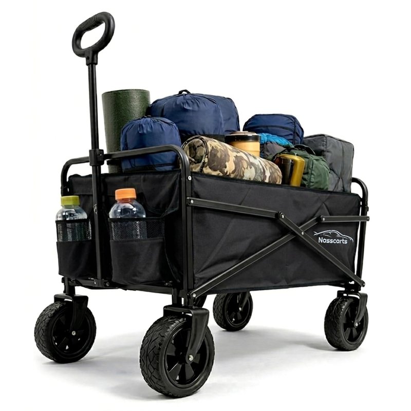Nasscarts, Multi-Purpose Utility Cart - Off-Road Wagon, Multi-Terrain Trolley, Collapsible, Foldable Handcart - Great for Shopping, Gardening, Camping, Fishing - Loading Capacity of 68 kg - Black