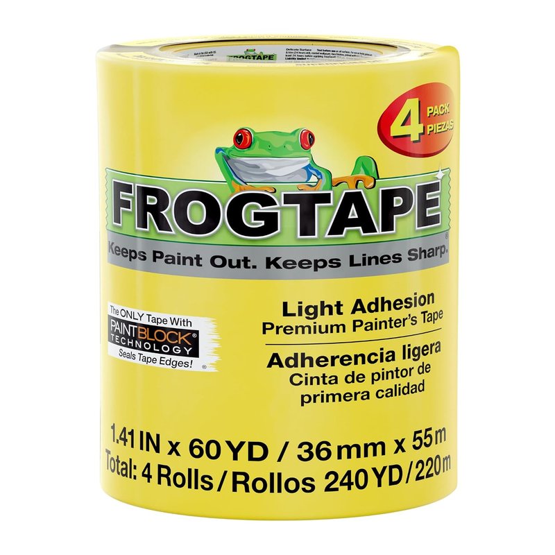 Frog Tape Delicate Surface Masking Tape for Painting 36mm x 55m, Decorators Tape, Painters Masking Tape for Indoor Painting & Decorating - Pack of 4