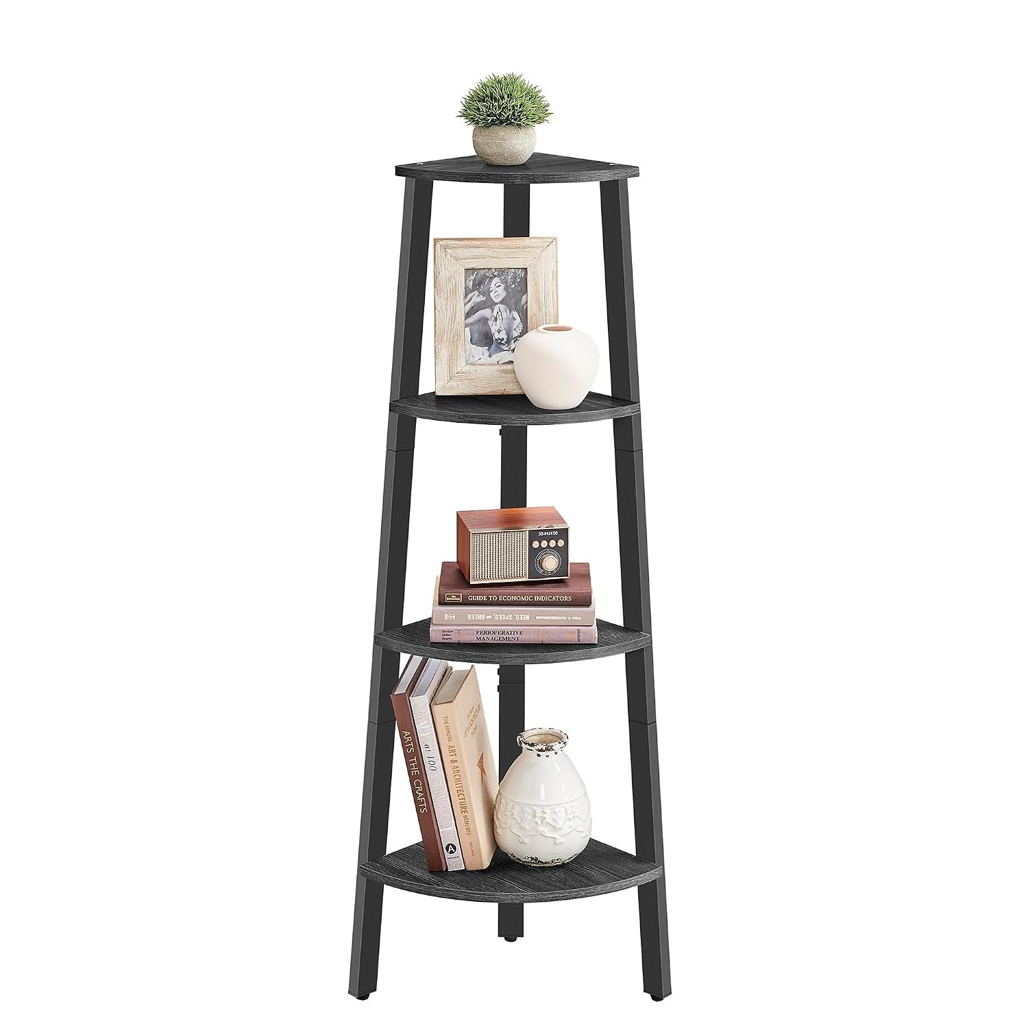 VASAGLE Corner Shelf Unit, 4-Tier Corner Shelf, Ladder Shelf for Living Room, Bookshelf or Plant Stand, Industrial Accent Furniture, Charcoal Gray and Matte Black LLS034B22