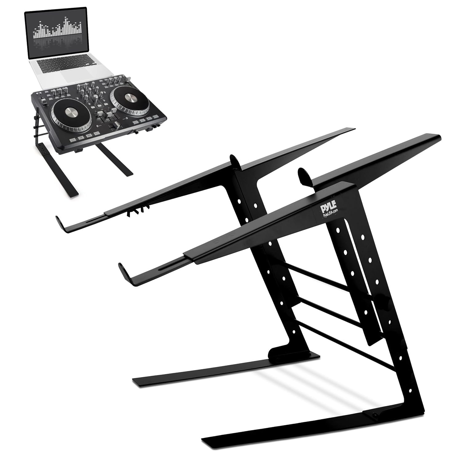 Pyle Dual Arm Laptop Stand Adjustable Height Portable Desk Table Ergonomic Anti Slip Support for DJ Mixer Sound Equipment Workstation