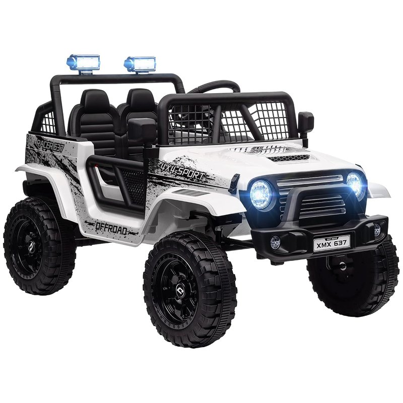 AIYAPLAY Electric Car for Kids, 12V Kids Ride On Car with 4 Spring Suspension Wheels, Parental Remote Control, Music Horn LED Lights, White