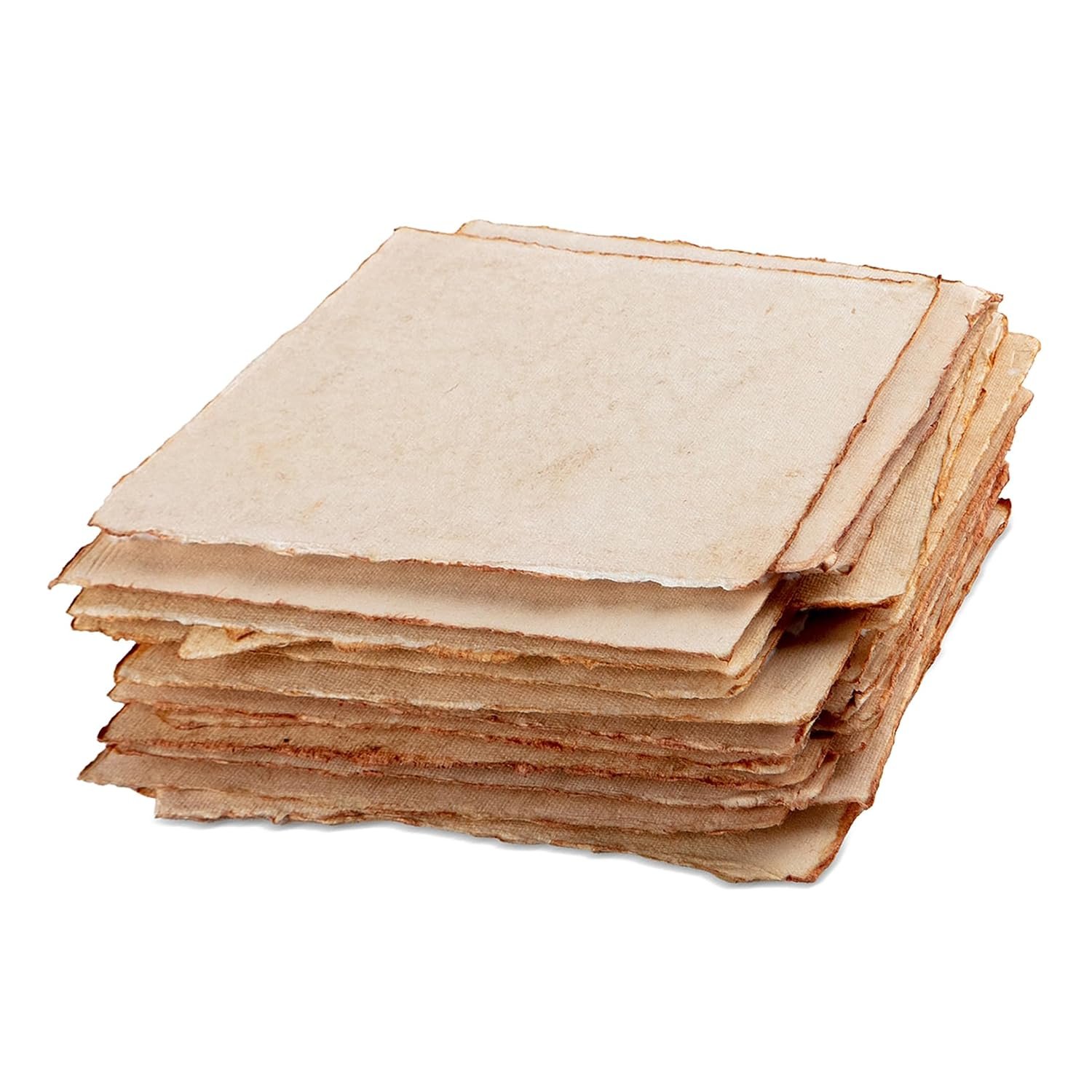 Wanderings Thick Handmade Vintage Watercolour Paper with Deckle Edge - 20x20 cm - 300gsm - Premium Antiqued Hot Press Textured Mixed Media Paper Made with Recycled Cotton - 25 Loose Leaf Sheets