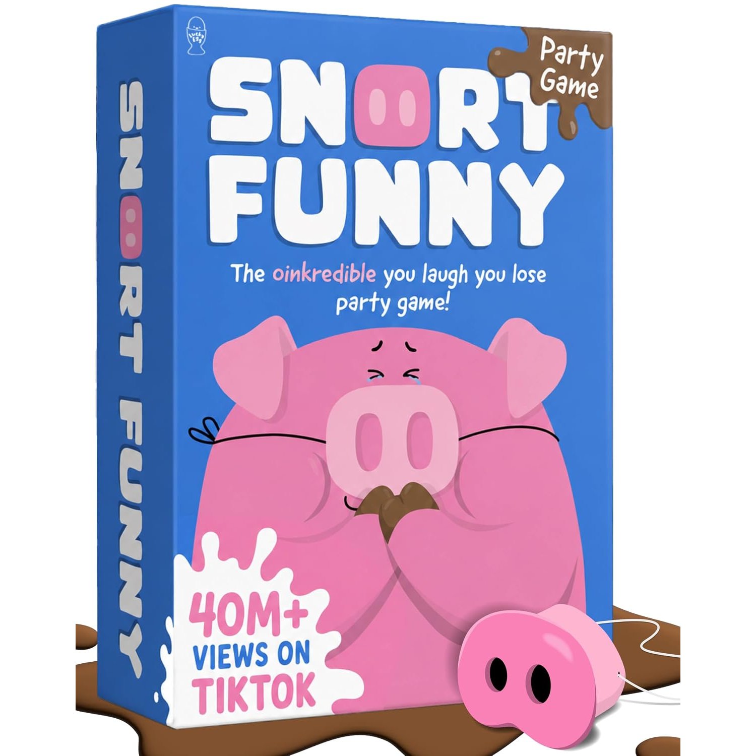 Snort Funny – The Oinkredible You Laugh You Lose Party Game | Family Games for Kids and Adults | 150 Challenge Cards, 5 Pig Snouts & Mud Tokens | Funny Games for Friend & Family, 4-8 Players, Ages 8+