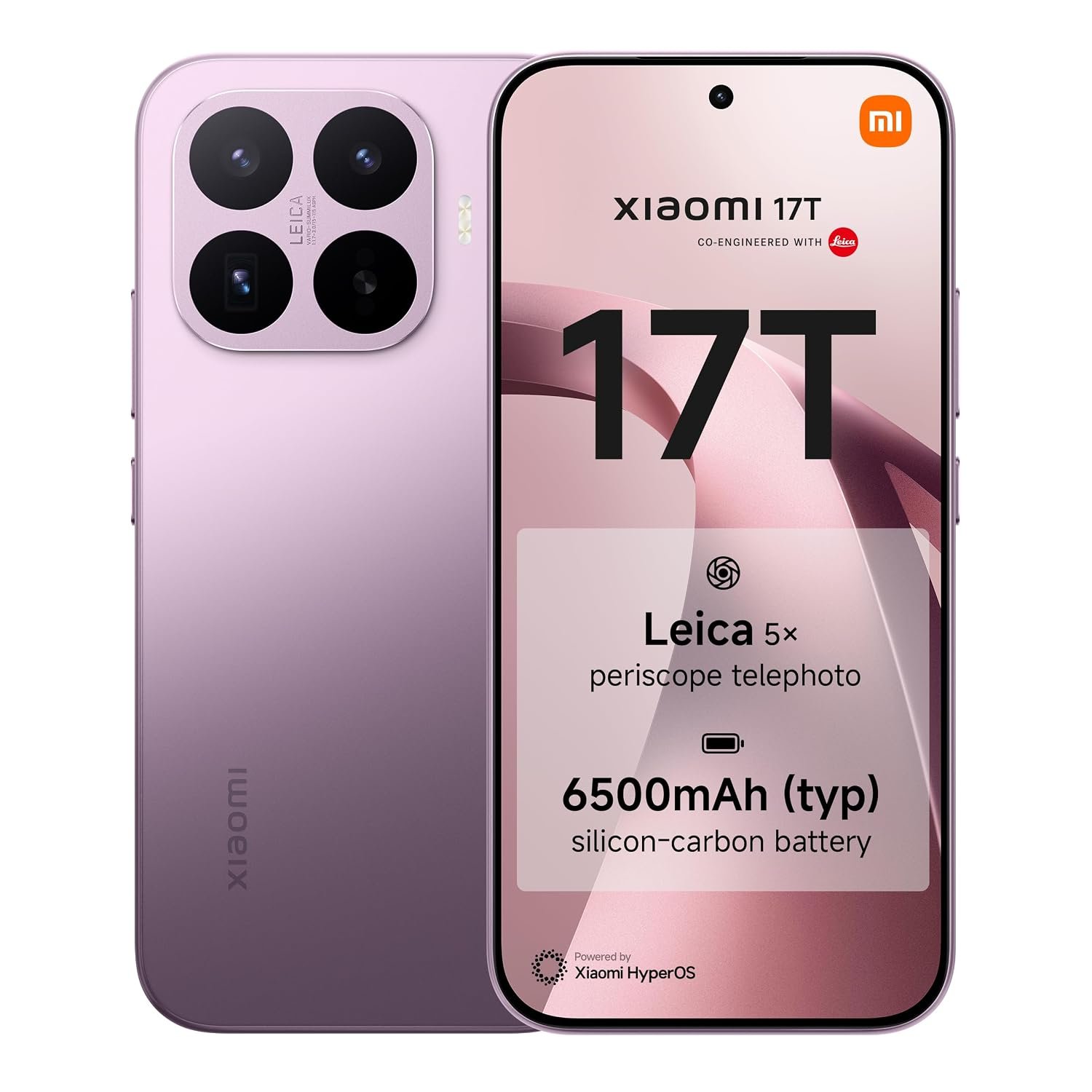 XIAOMI 17T, Smartphone 12+512 GB, 6.59" 120Hz eye-care display, 6500mAh (typ) Silicon-carbon Battery, Leica 5x Telephoto, 67W HyperCharge, MediaTek Dimensity 9500, Violet, 1 year extra warranty