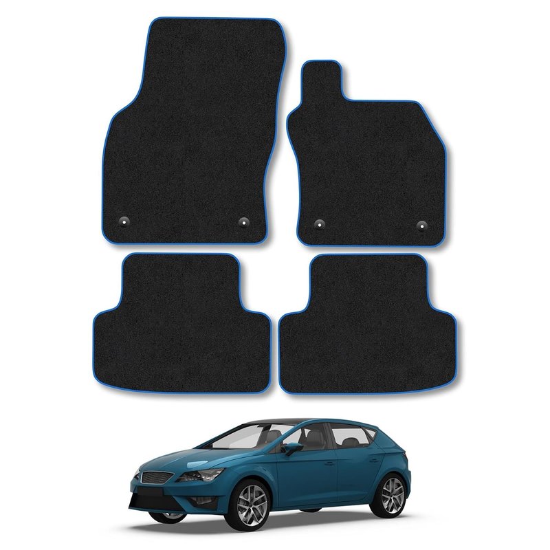 Car Mats Compatible With Seat Leon (2013-2020) Blue Trim Carpet Tailored Fit Car Floor Mats Set Accessory Custom Fit Water-Resistant Anti Slip Backing All Weather Full Coverage With Clips