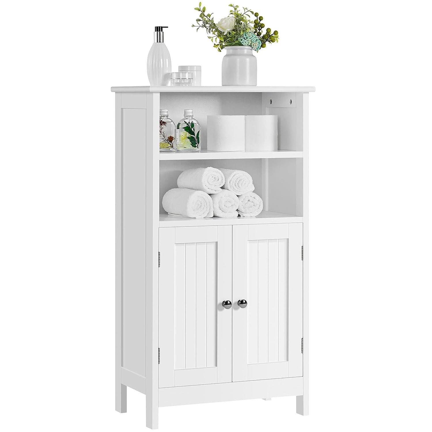 Yaheetech 5-Tier Bathroom Floor Cabinet, Double Door Wooden Storage Organizer with Adjustable Shelves, Freestanding Modern Design for Bathroom, Living Room and Kitchen