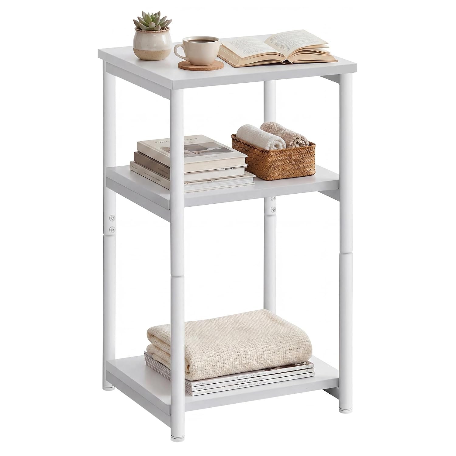 VASAGLE Sofa Side Table, 3-Tier End Table, Bedside Table with Steel Frame, for Living Room, Bedroom, Home Office, Industrial Style, Classic White LET273W14