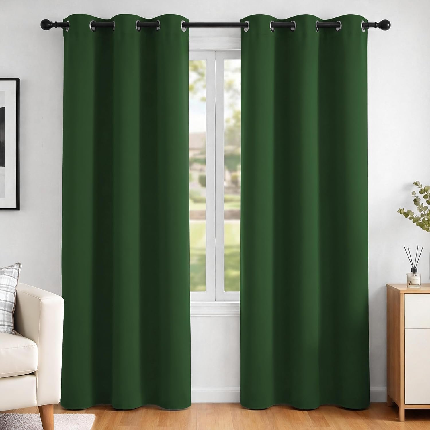 Deconovo Functional Thermal Insulated Curtains Blackout Curtains Eyelet Curtains for Kids Bedroom Forest Green W42 x L84 Inch One Pair