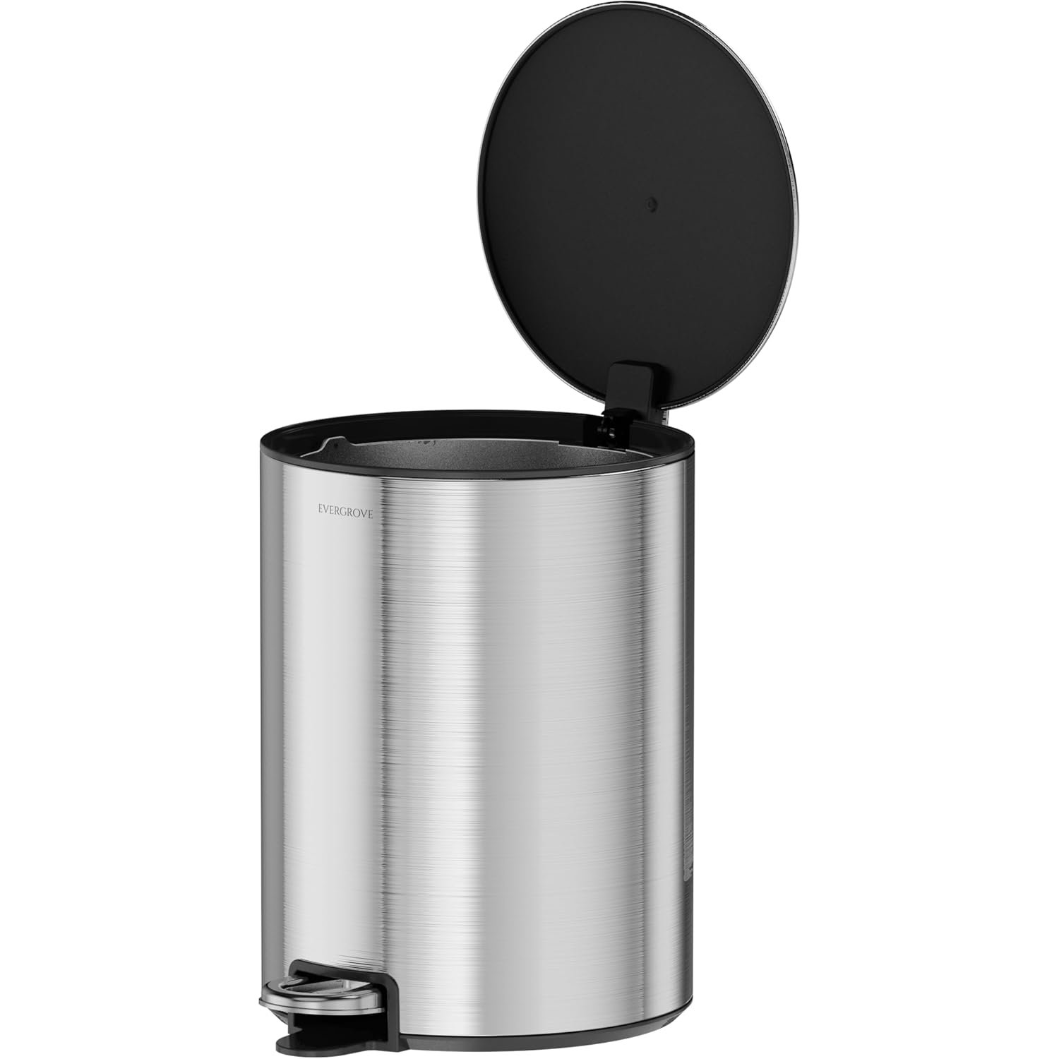 EverGrove 12L Round Stainless Steel Pedal Bin with Soft‑Close Sealed Lid, Stylish Modern Design for Bathroom, Living Room, Dining Area or Office, Silver