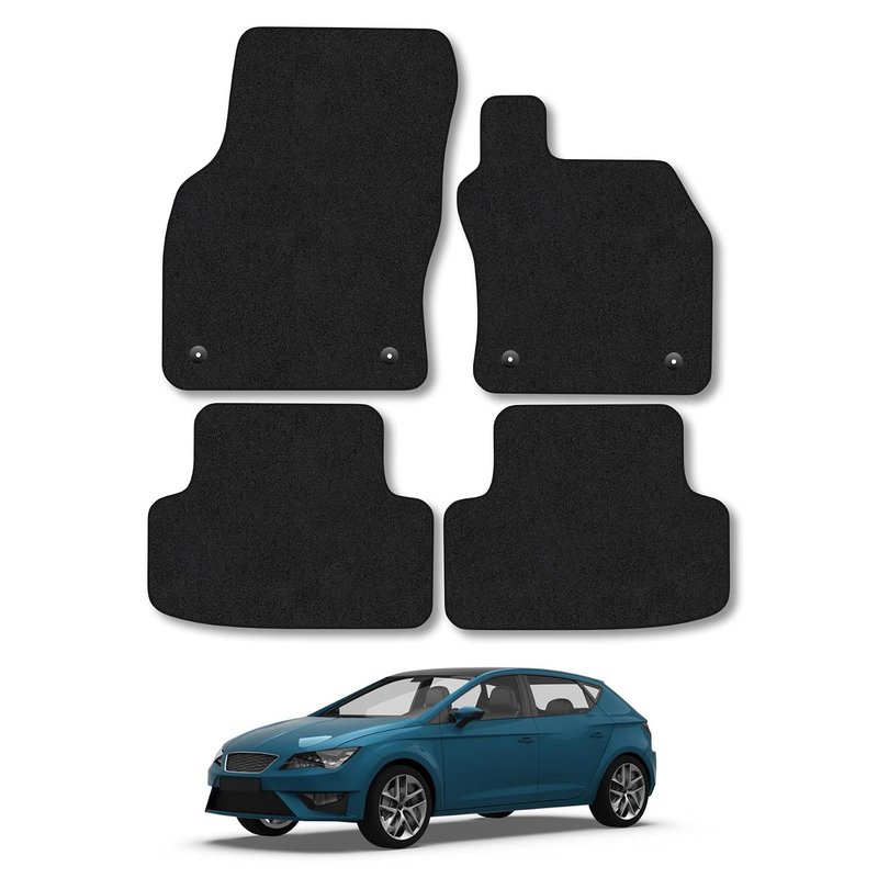 Seat Leon (2013-2020) Car Mats Accessories Tailored Fit Carpet Floor Mats Non Slip Black Trim Full Coverage Compatible Accessory Front Rear Set Anti Slip Granulated Backing Hand-Finished Clips