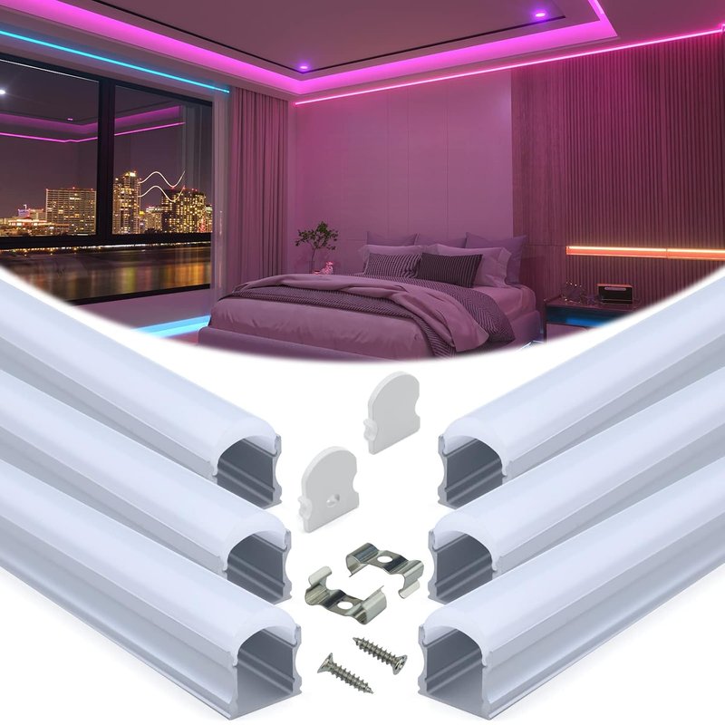 Muzata 6Pack 3.3FT/1M Excellent Spotless LED Aluminium Profile with Thicker Milky White Cover No Hot Spots Silver Deeper LED Strip Diffuser Channel Strip Light Diffuser U108 WW 1M
