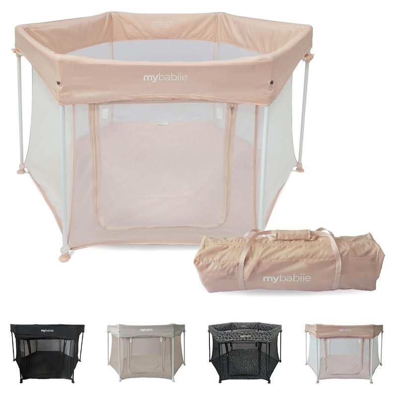 My Babiie Baby Playpen - Lightweight, from Birth to 15kg, Pop-up Playpen Function, Foldable, Travel Bag, Breathable Mesh Sides - Blush
