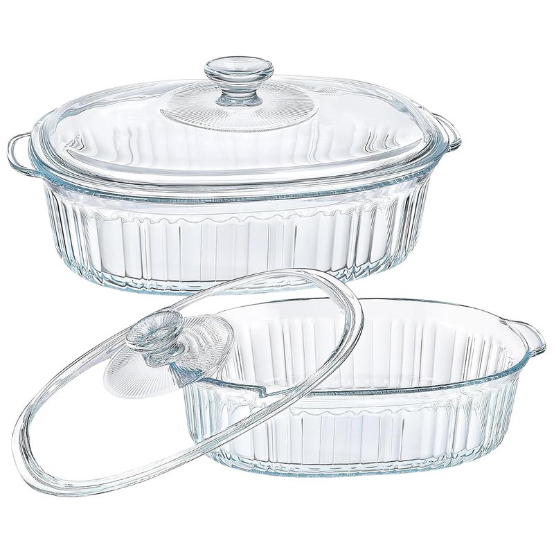 2 Pack Glass Casserole Dish with Lid, Deep Casserole Dish for Oven, Clear Serving Dishes with Lids for Cooking, Microwave Safe (Set of 2: 1.5L + 2.8L)
