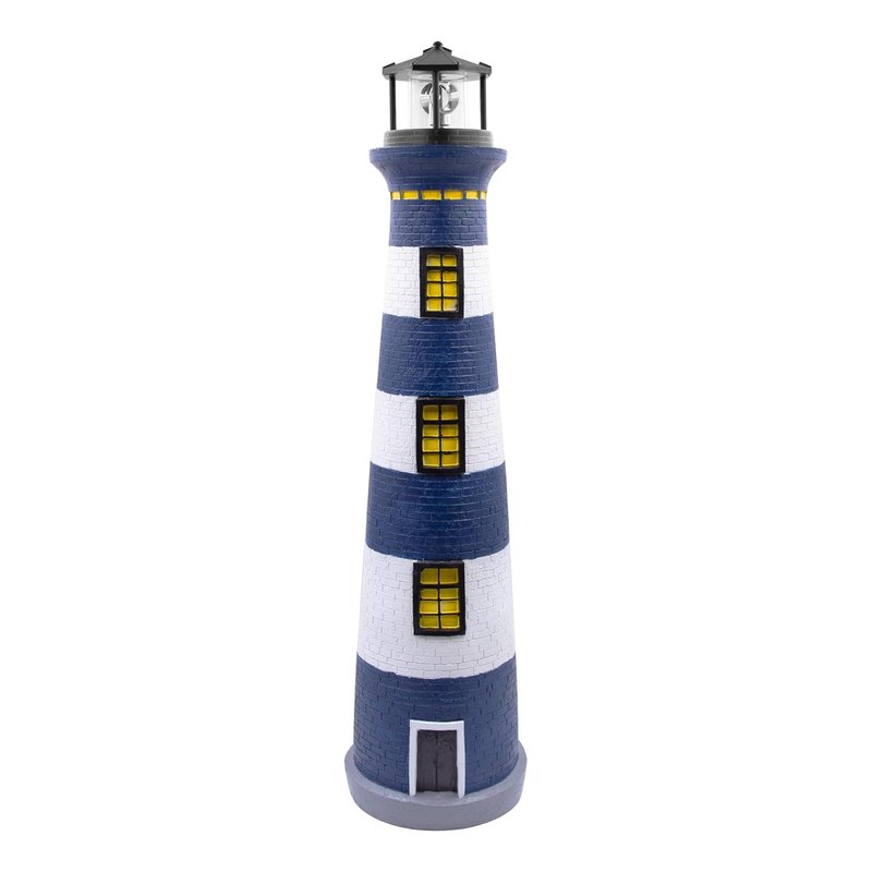 GardenKraft 13630 Solar Revolving LED Lighthouse/Blue and White / 75cm High/Auto-On At Dusk/Unique Garden Decoration