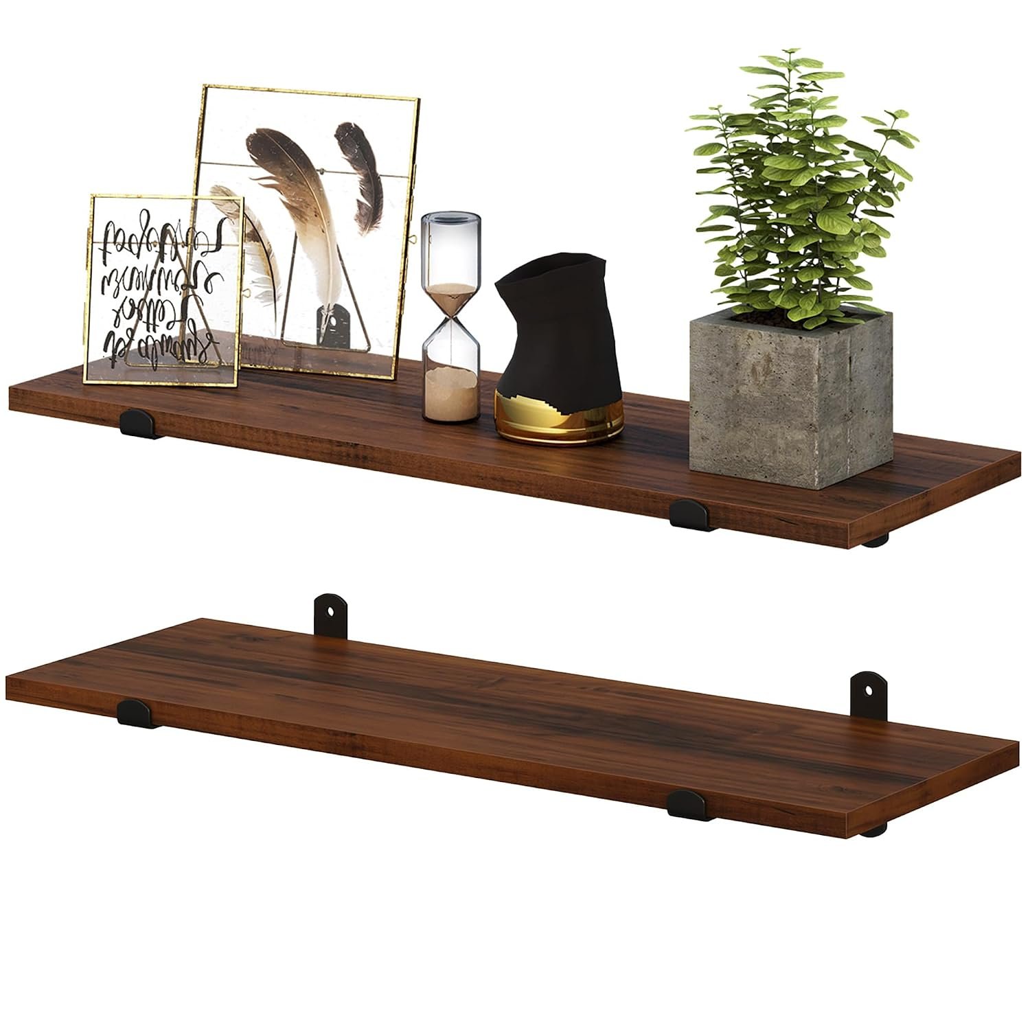 SONGMICS Floating Shelf, Decorative Wall Shelf, Modern basic Style, for Bedroom, Living Room, Dining Room, Kitchen, Max. Load 10 kg, 60 x 20 x 7 cm, Rustic Brown and Matte Black LWS04NB