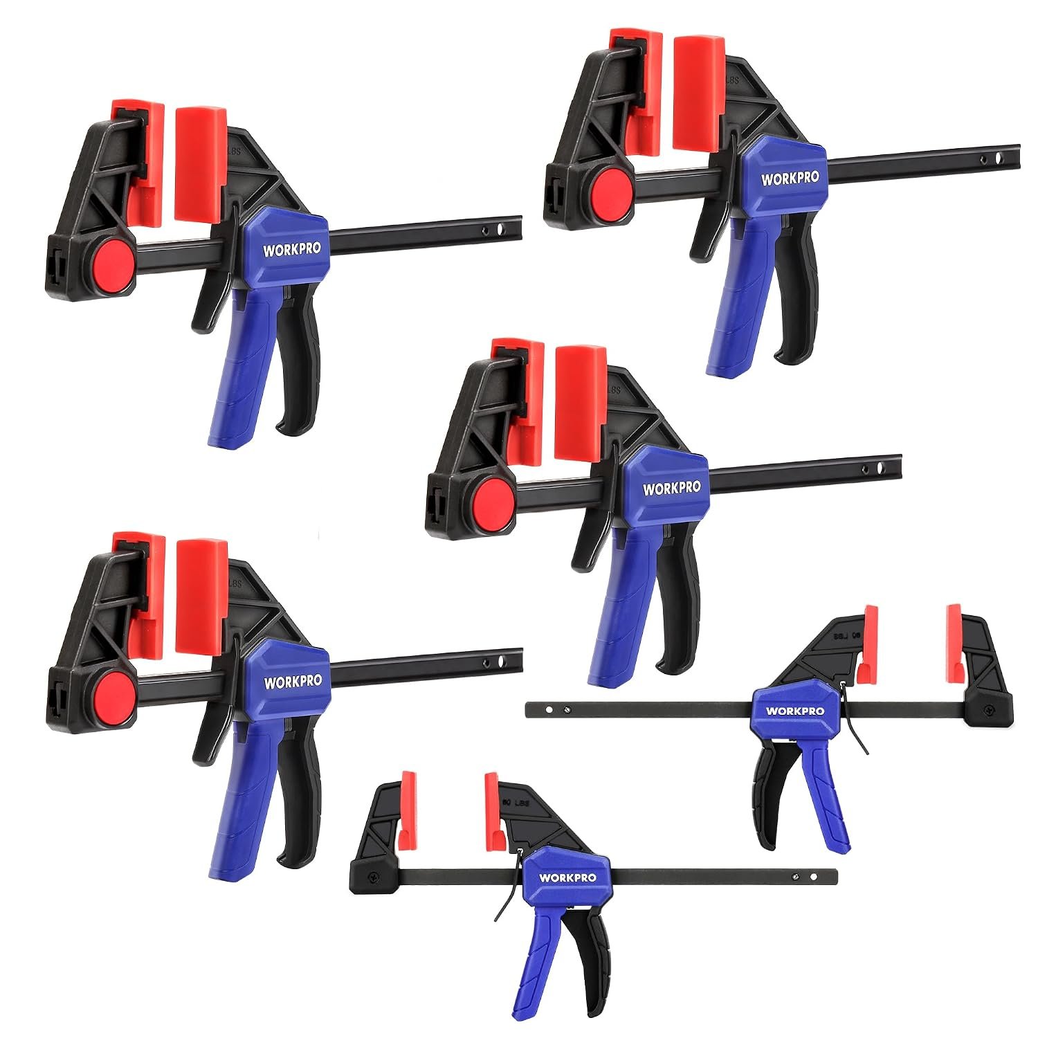 WORKPRO 6PC Clamps for Woodwork, 150 mm Light duty and Mini Bar Clamp Set, Quick-release One-handed Clamp / Spreader, Ideal for Woodworking and DIY Projects, Max 23& 68 kg Load Limit
