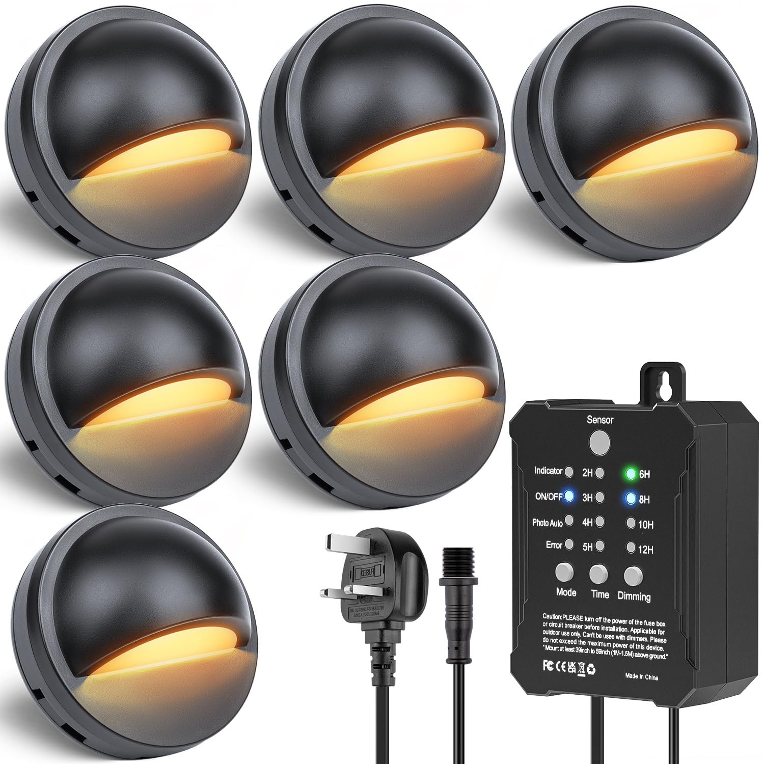 HIBOITEC Dimmable Decking Lights, Dusk to Dawn Sensor& Timmer, IP67 Waterproof Low Voltage Garden Lights with Transformer, Warm White Deck Lighting Mains Powered for Wooden Fences Stair Step(6 Pack)