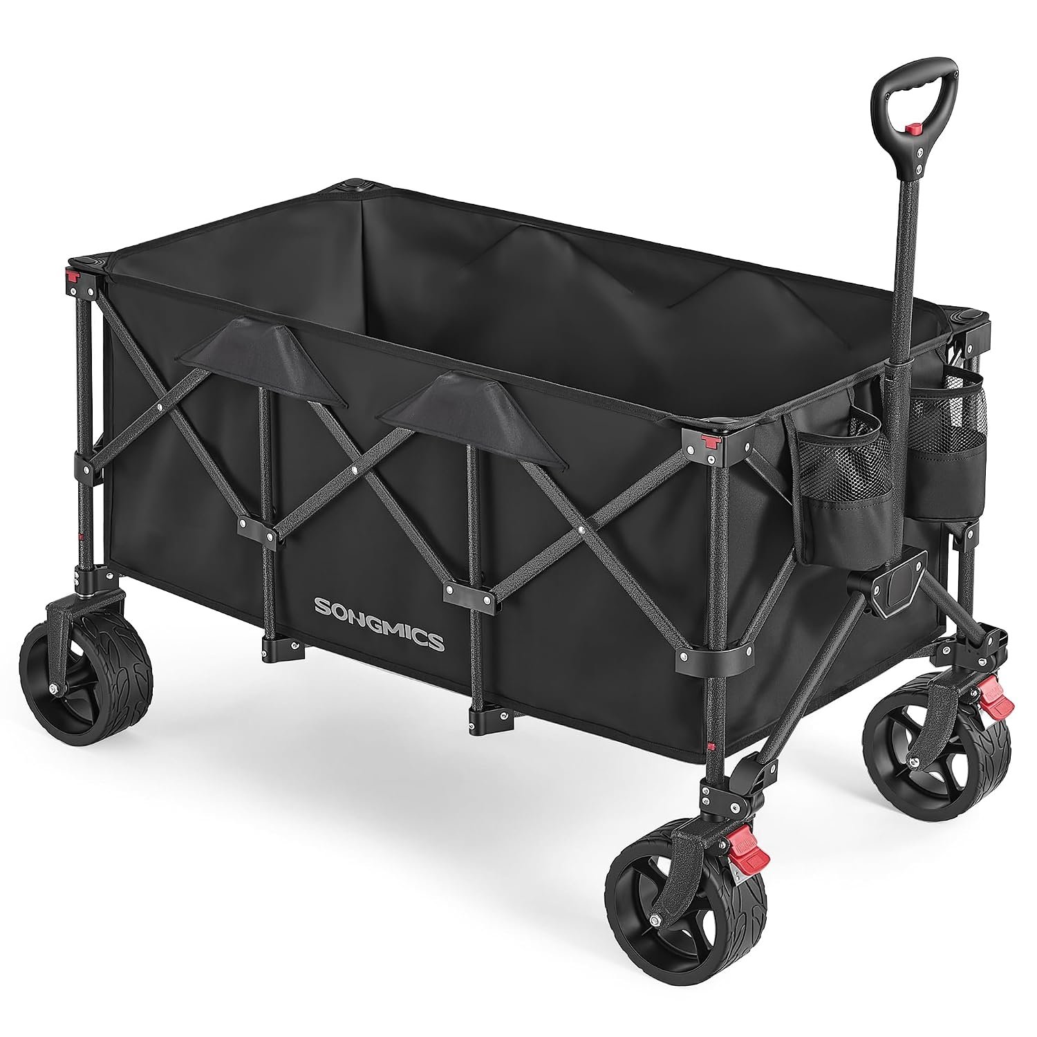 SONGMICS Foldable Trolley, Garden Camping Trolley on Wheels with Handle, 4 Removable Wheels, Outdoor, Holds up to 150 kg, 200 L, Ink Black GFW200B101