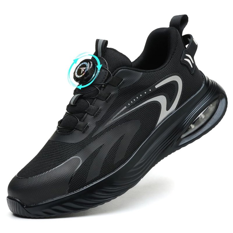 Steel Toe Cap Trainers Mens Work Safety Trainers Womens Lightweight Safety Shoes Cushioning Comfortable Breathable Non Slip Black, 9 UK