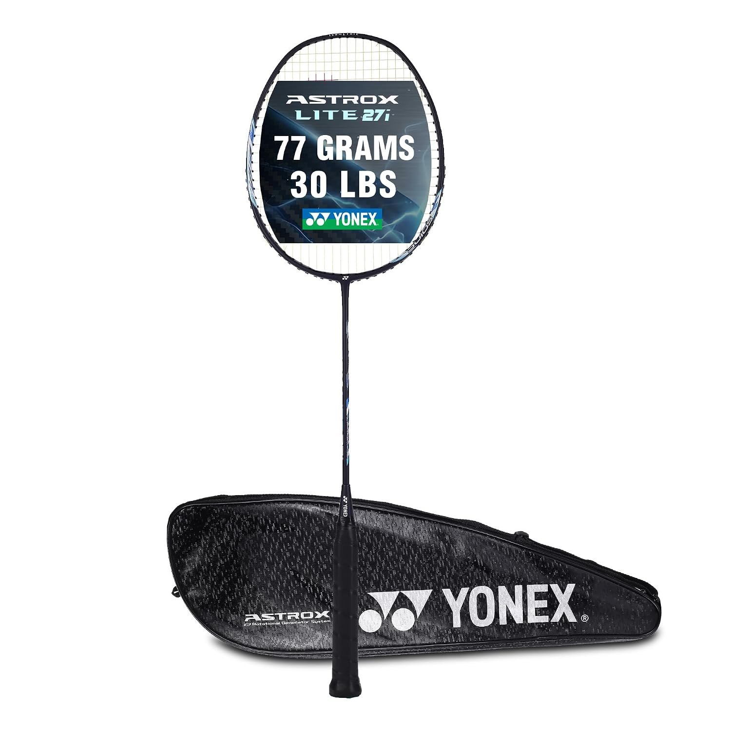 YONEX Astrox Lite 27i Graphite Strung Badminton Racket with Full Racket Cover (Blue) | For Intermediate Players | 77 grams | Maximum String Tension - 30lbs