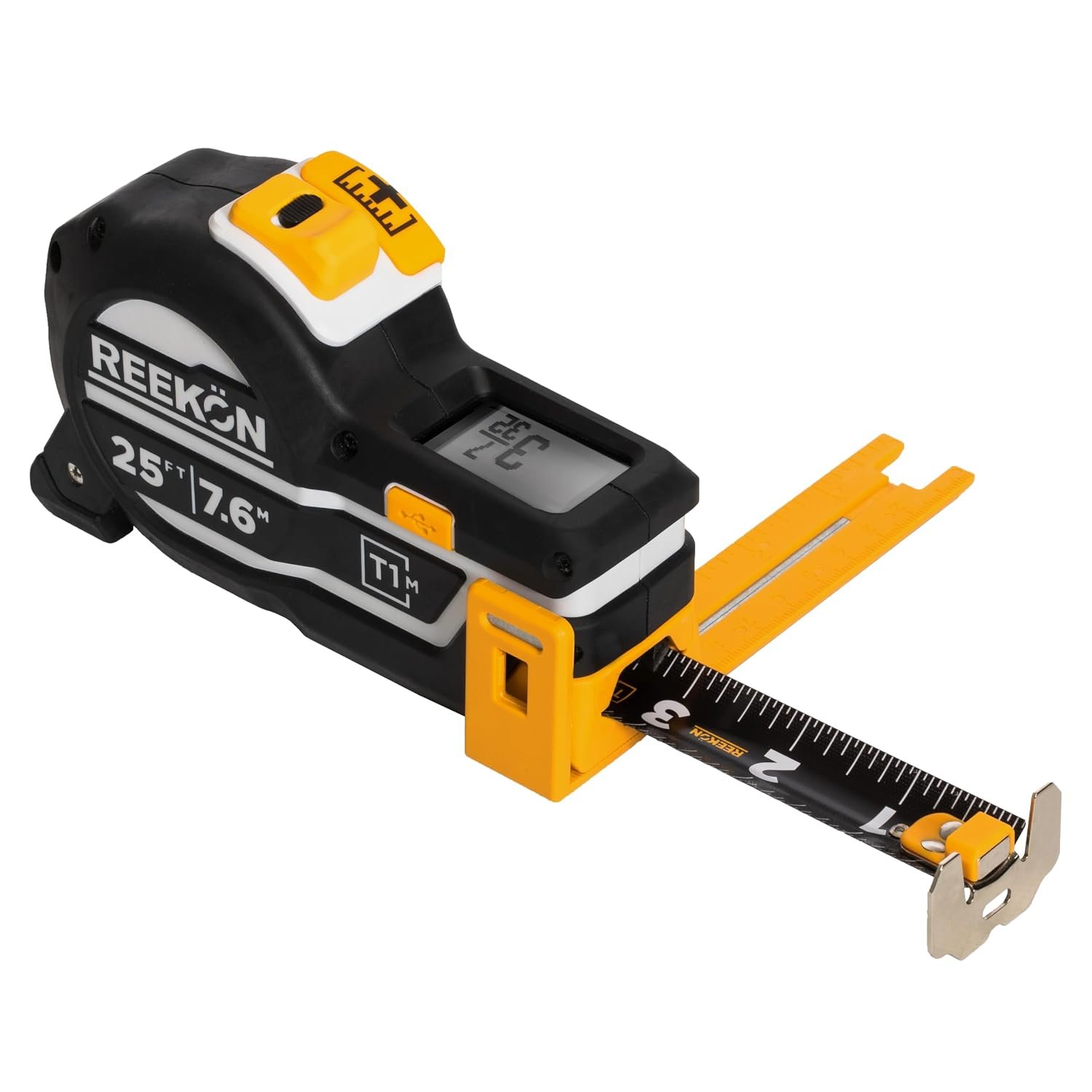 REEKON T1M Utility Digital Tape Measure 7.6m (Metric) – Bluetooth Smart Measuring Tool, 0.5mm Accuracy, Saves 1000+ Measurements, LCD Display, 150 Hour+ Battery Life & Rechargeable