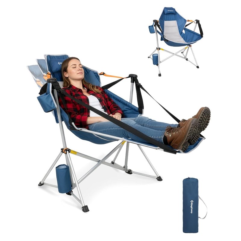 KingCamp Hammock Camping Chair with Footrest, Swinging Camping Chair Portable Folding Camp Chairs for Adults 400lbs Heavy Duty Rocker with Cup Holder Pillow for Outdoor Beach Patio Sport Lawn