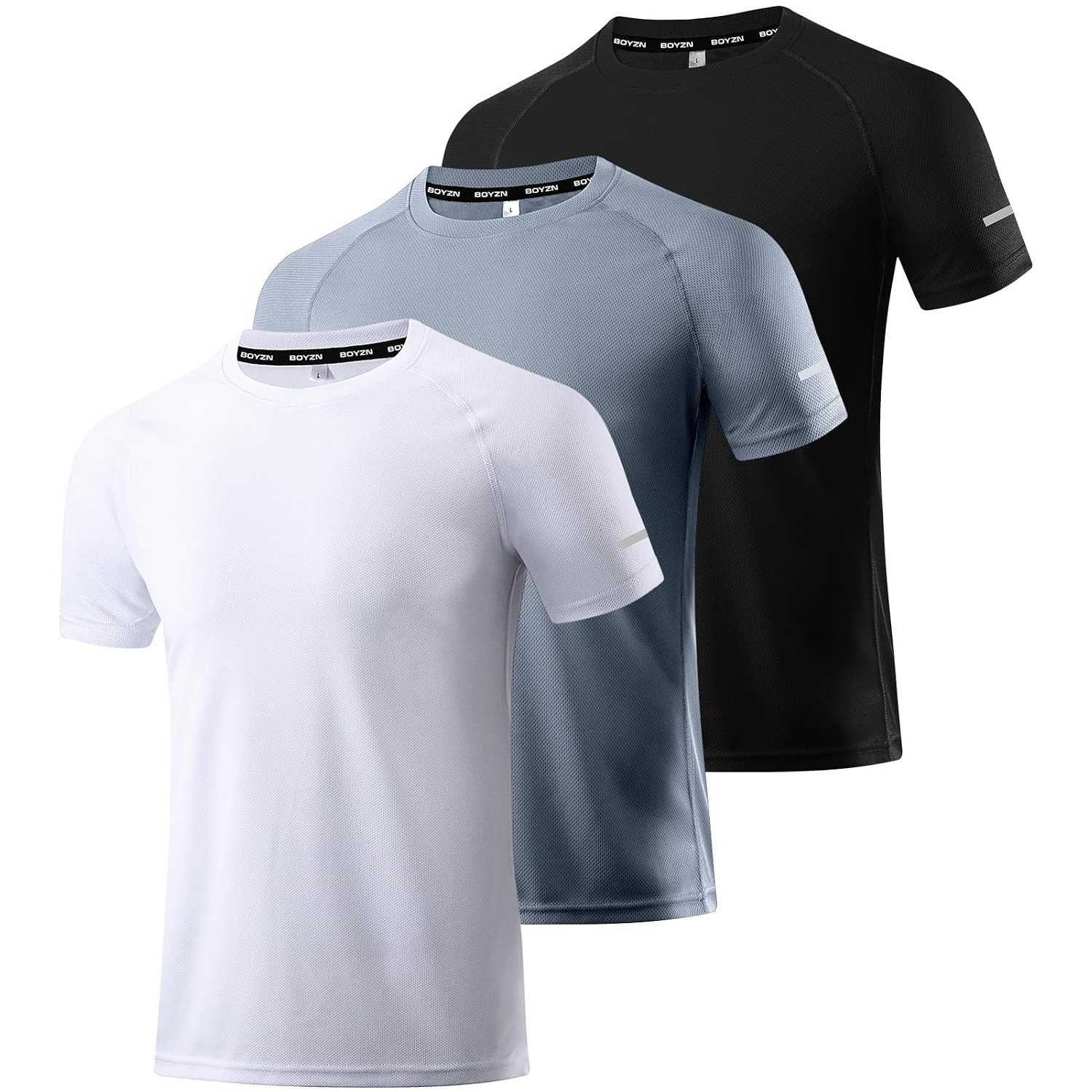 Boyzn Men's 3 Packs Athletic T-Shirt Quick Dry Short Sleeve Sport T-Shirt Moisture Wicking Running Workout Shirts Mesh Fitness Shirts for Men Black/White/Gray-3P06-M